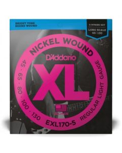 D'Addario EXL170-5 5-String Nickel Wound Bass Guitar Strings, Light, 45-130, Long Scale