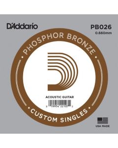 D'Addario PB026 Phosphor Bronze Wound Acoustic Guitar Single String, .026