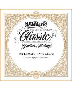 D'Addario NYL026W Silver-plated Copper Classical Single String, .026