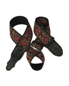 Franklin 2" Red/Bronze Retro Folk Weave Guitar Strap - Glove Leather End Tab