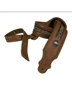 Franklin 2" Southwest Padded Caramel Leather Guitar Strap - with Hitch Weave & Concho