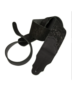 Franklin 2.5" Black Embossed Suede Guitar Strap - Black End Tab