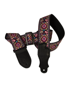 Franklin 2" Pink Retro Folk Weave Guitar Strap - Glove Leather End Tab