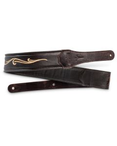 Taylor 4124-25 Spring Vine 2.5" Embroidered Leather Guitar Strap - Chocolate Brown